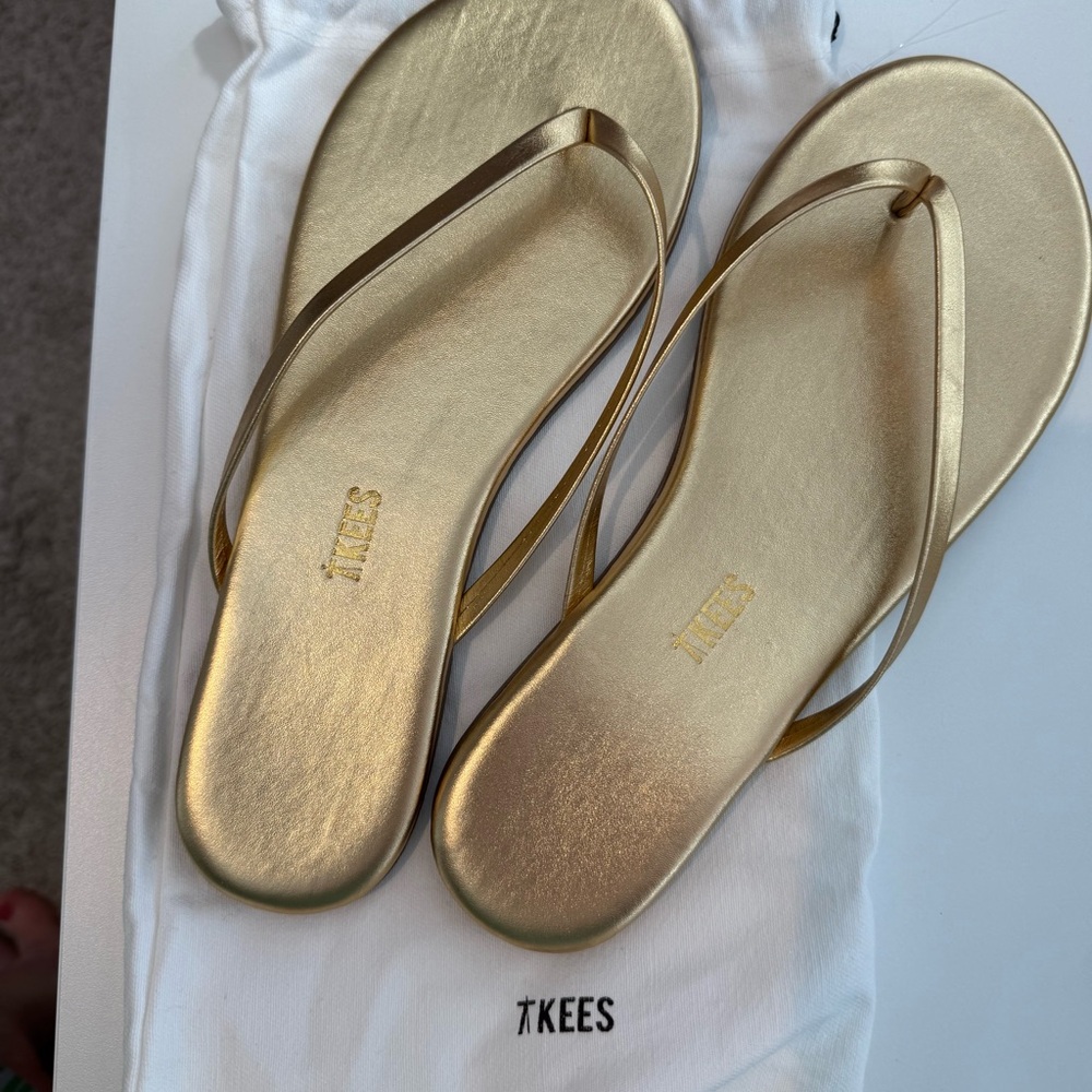 New TKEES Metallic Gold Slim-Strap Sandals